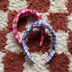 Lot of 2 J. Crew Pink and Blue Plaid Headbands
